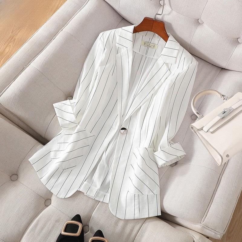 Summer Style Women s 3/4 Sleeve Striped Lightweight Blazer - Elegant Sophisticated Versatile Fashion Suit Jacket XS