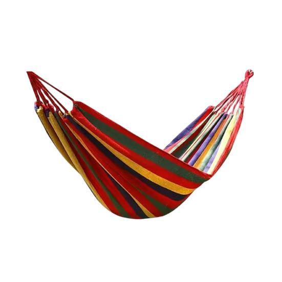 Outdoor Striped Hammock with Rope Bag, Portable Canvas Single Person Hammock, Tree Hanging Hammock for Camping Garden Patio Backyard Porch