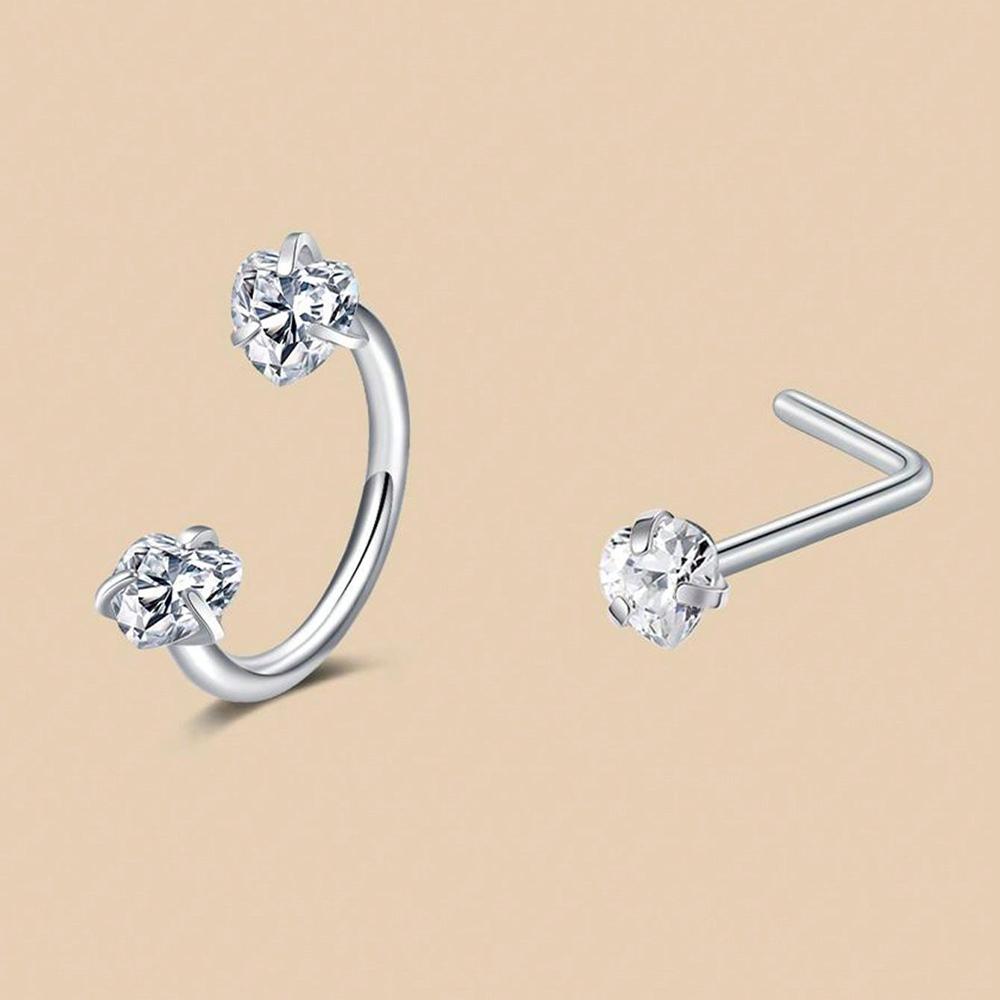 

6/2pcs Horseshoe Nose Rings With L-Shape Nose Stud, Stainless Steel Rianbow CZ Nose Ring,, Lip Eyebrow Helix Ear Piercing 18G 1.0mm&Geometric&Nose Rings & Studs&Face