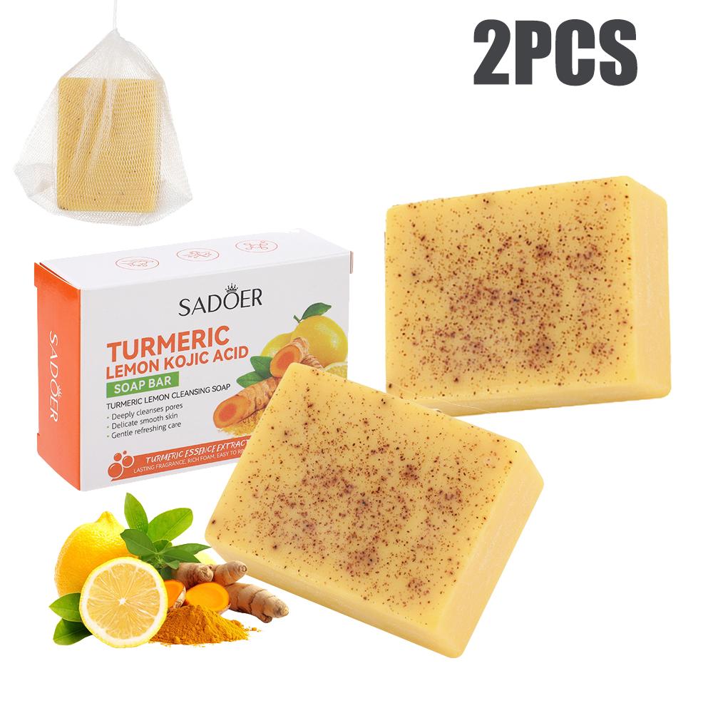 Turmeric Kojic Acid Soap With Lemon Granules Exfoliating Scrubbing Skin Lightening Body Care Natural Skincare Bar Handmade Soap