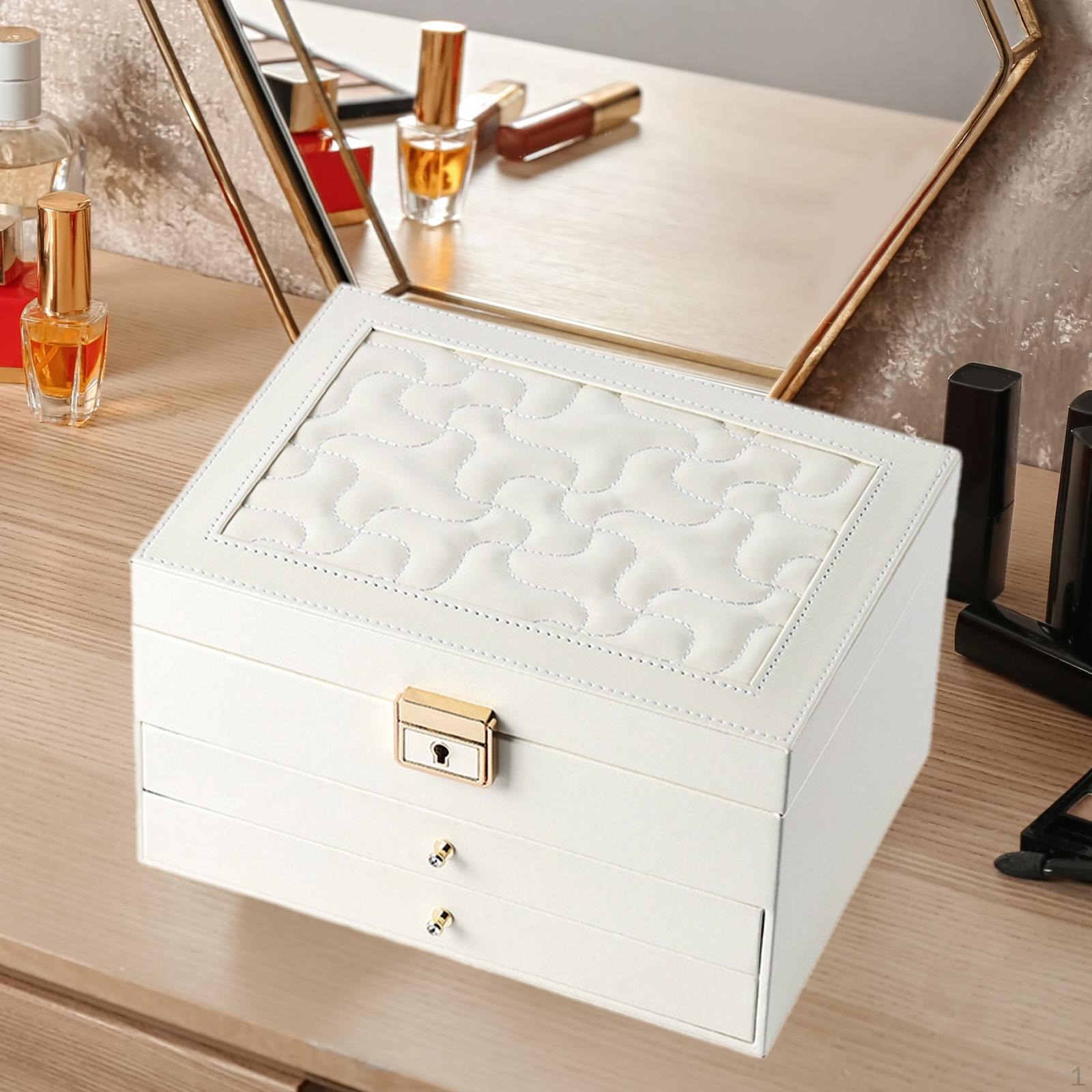 

Шкатулка для украшений для женщин 2-х уровневый органайзер держатель колец белый