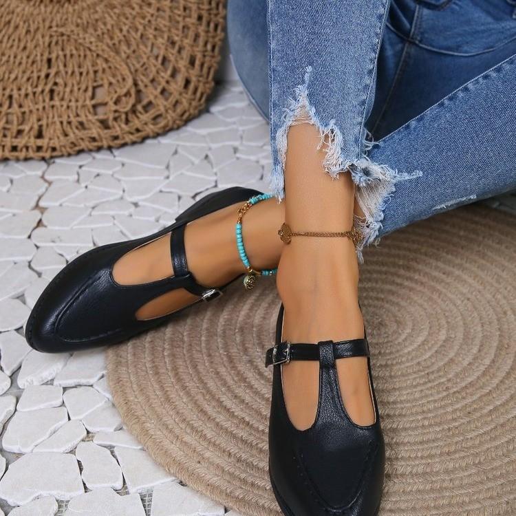 Женские одинарные туфли большого размера в Европе и США, толстые и маленькие кожаные туфли, туфли Mueller 35 чёрный