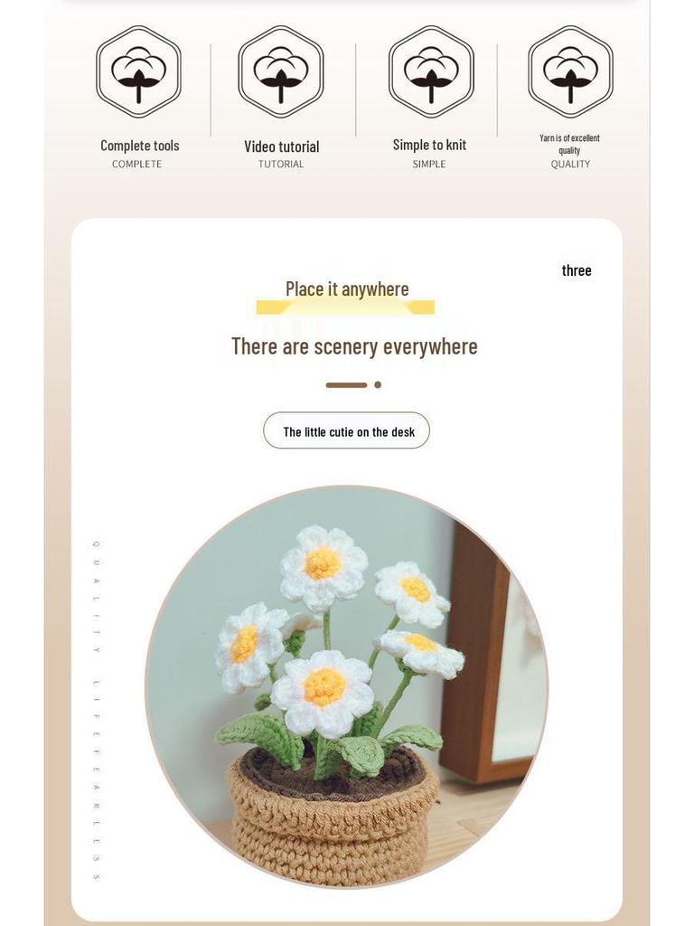 Crochet Tulip & Daisy Potted Bouquet Kit - Yarn Flowers & Ornaments