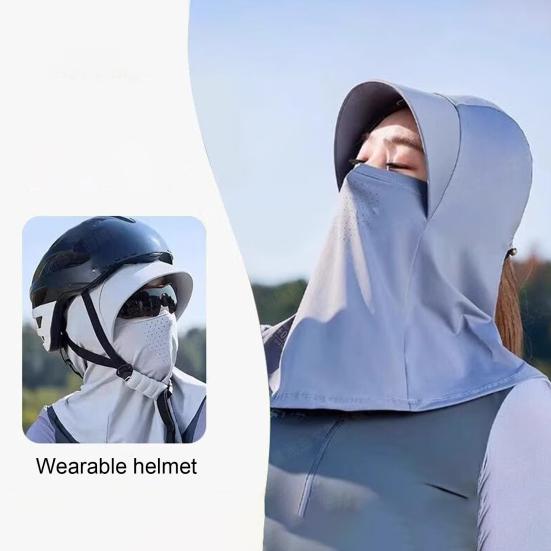 Sun Hat Ice Silk Cooling Fabric UPF50+ Full Face Neck Gaiter Sun Protection Hat Breathable Holes Thin Cycling Headgear
