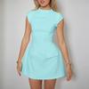 Women's Fashion Short Sleeve Sexy Waist Wrap Zipper Fake Pocket Top