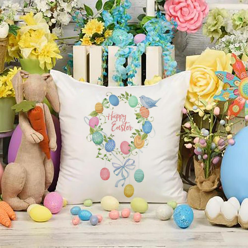 

Happy Easter Flowers Polyester Cushion Cover Home Sofa Decor Living Room Bedroom Office Throw Pillow Cases Christian Easter Gift 450mm*450mm