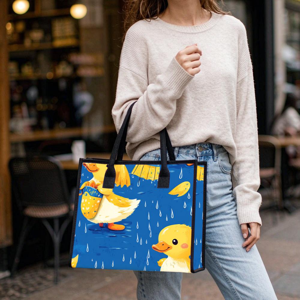 Cute Yellow Duck Print Fashion Shoulder Tote Bag Casual Portable Daily Use Handbag
