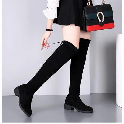 2024 Bottes Longues en Daim Rehaussées Femmes Automne/hiver Nouvelles Bottes Hautes à Semelle Élastiques Mode Bottes Femme Chaussures Chevalier