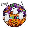 Ghost Lantern Props Halloween Stained Glass Suncatcher Ornament Vintage Hanging Window Decor with Pumpkin Bat Witch Weather Resistant Yard