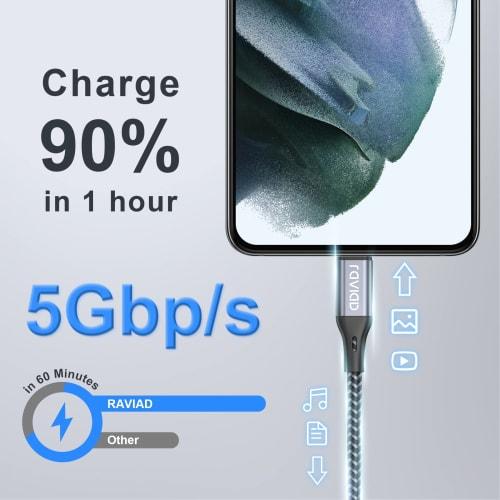 RAVIAD USB Type C Cable [3M/QC3.0 Compatible] Type C Cable 3A Rapid Charging High Speed ??Data Transfer Heavy Duty Nylon Braid USB-A To USB-C Cable iP