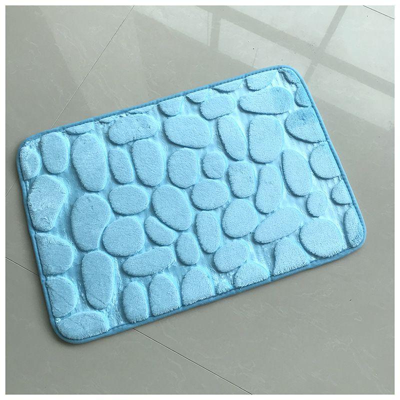 

Bath Nonslip Mat Memory Foam 3d Cobble Stone Shape Microfibre Pebble Toilet Rug светло-синий
