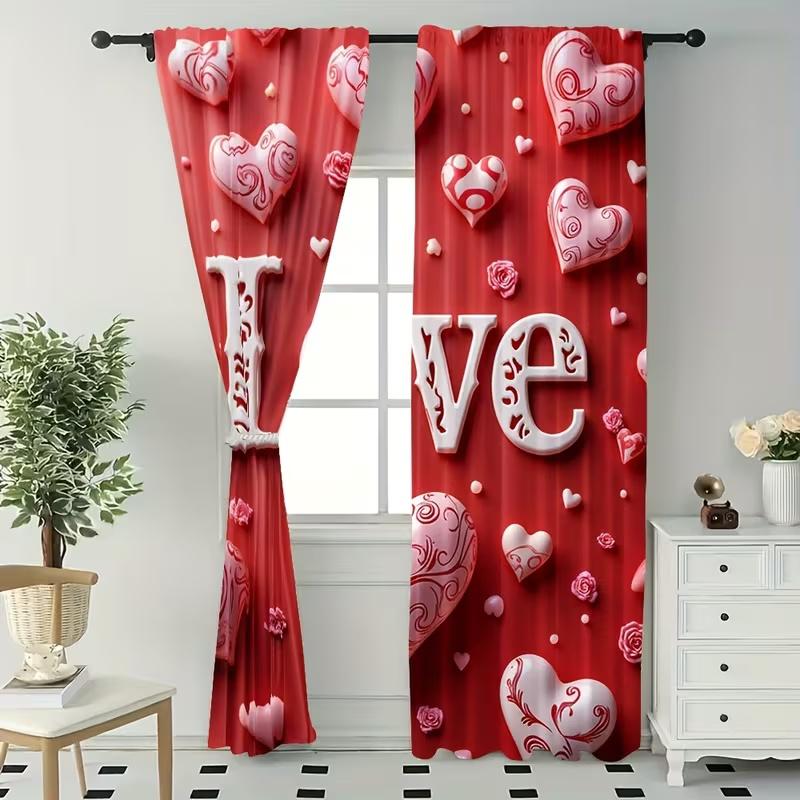 Set Of 2 Letter Love Print Curtains Suitable Bedroom Living Room Kitchen Decoration Home Window Curtain Polyester Ideal For