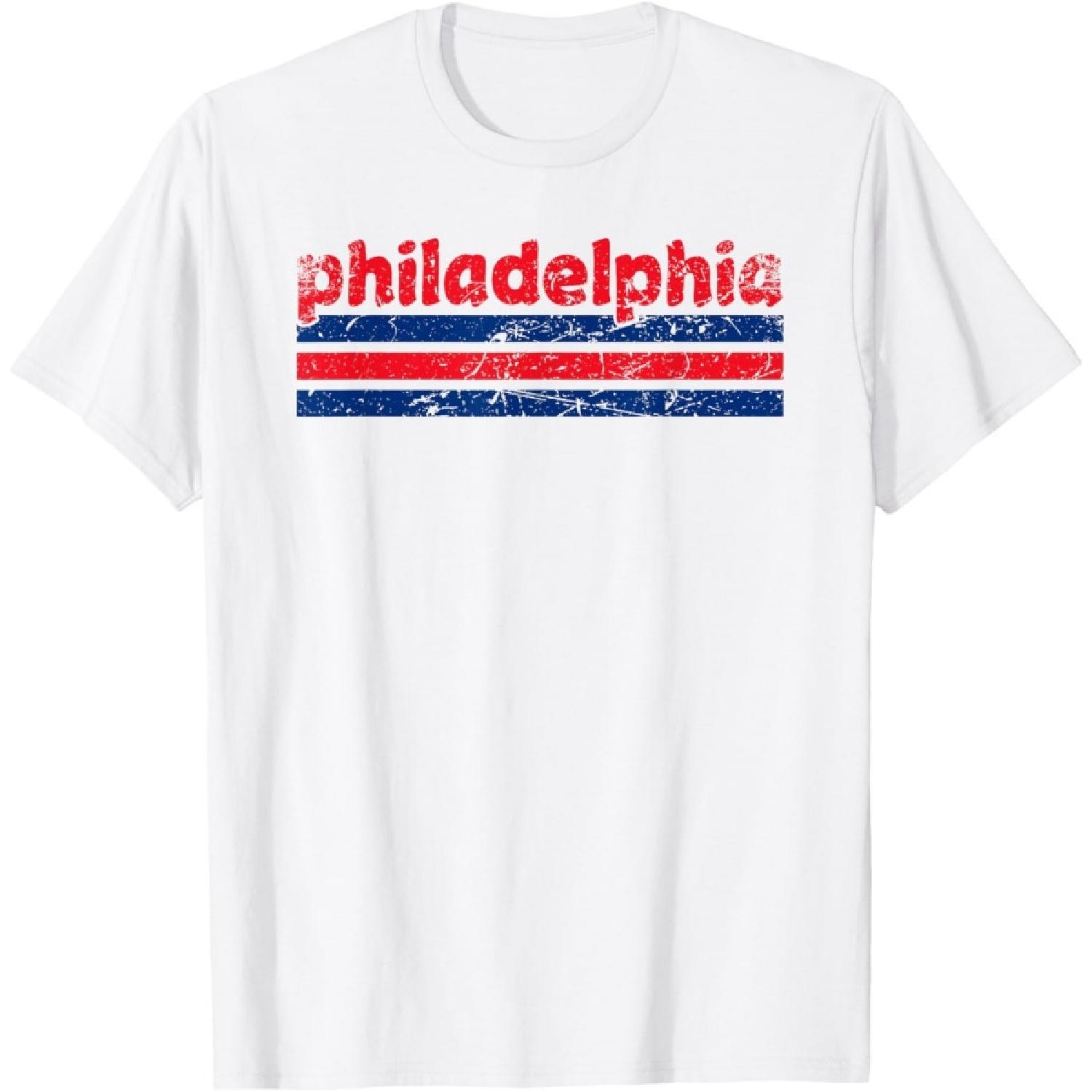 Philadelphia Pennsylvania Three Stripe Vintage Weathered T-Shirt S