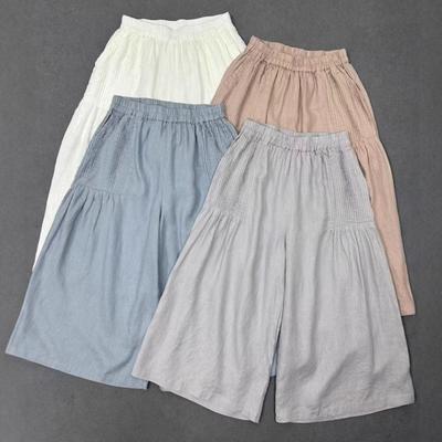 Summer Casual Loose Women Pleated Straight Cropped Cropped Wide-leg Pants For Women