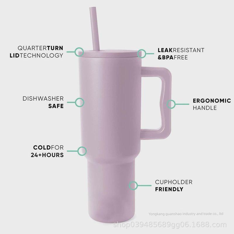 Cross-Border 304 Stainless Steel Leopard Print 40-Ounce Ice Cup with Handle and Straw, High-Quality Car-Mounted Large-Capacity Thermos Cup