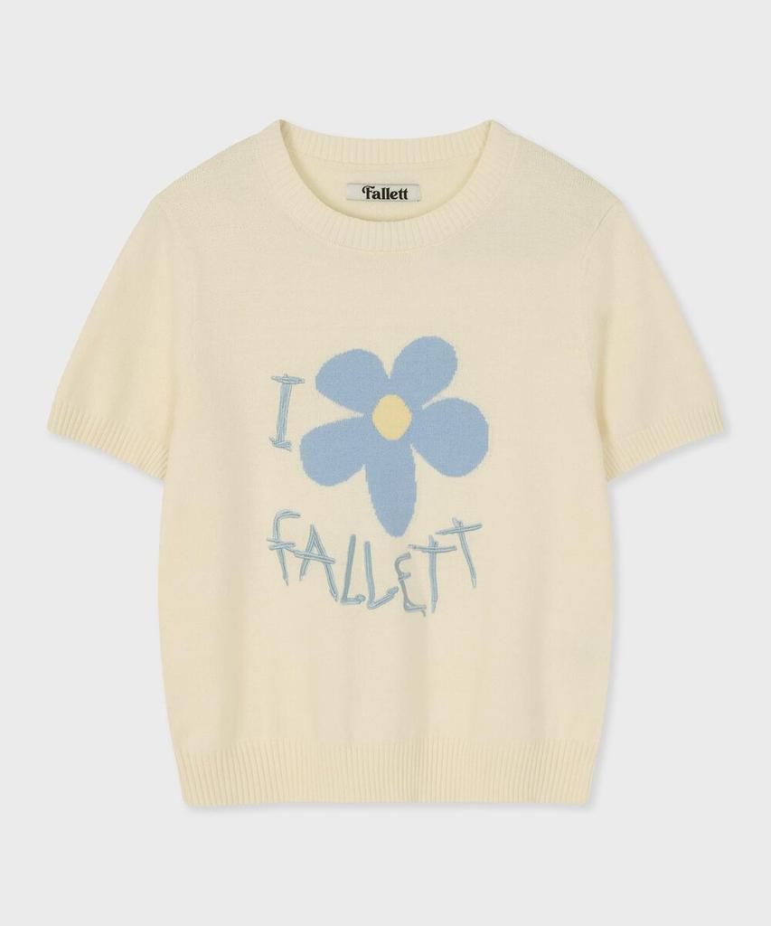 FALLETT Drawing Flower Short Sleeve Knit Ivory