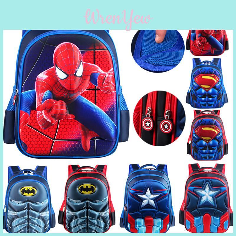 Zaino per Bambini Spider-man Batman Superman Captain America con Vivaci Stampe di Supereroi