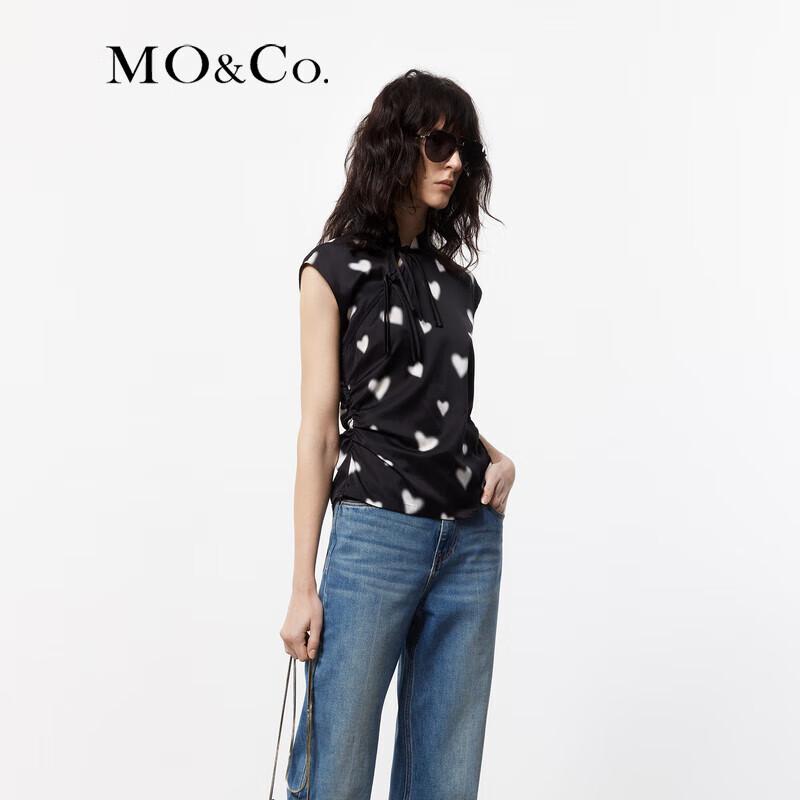 MO&Co. New Chinese Style Silk Tie-Strap Heart Print Top