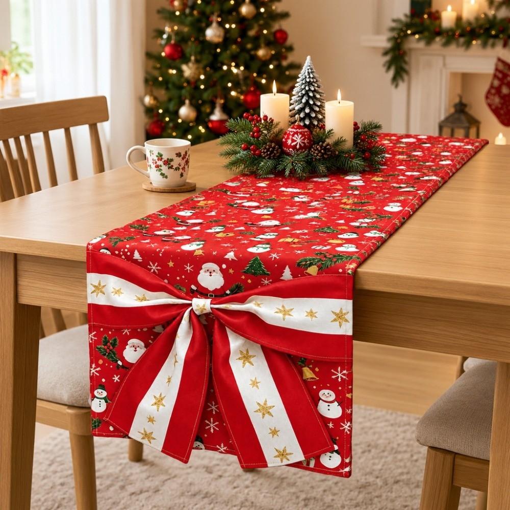 Bows Accents Holiday Table Runner Golden Accents Festive Table Decoration Winter Xmas