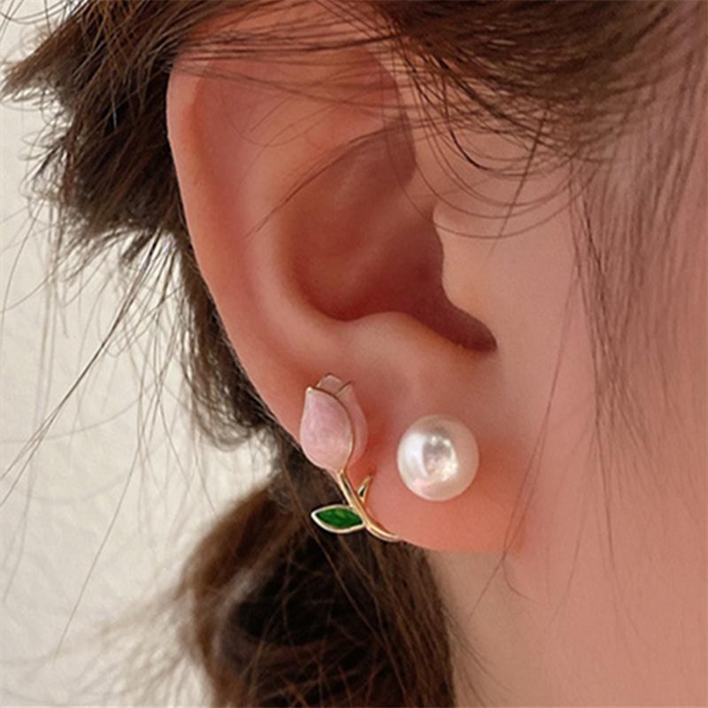 

Модные корейские эмалевые серьги-гвоздики в виде тюльпана для женщин и девушек, подарочные украшения оптом розовый