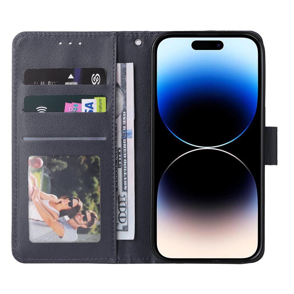 For iPhone 14 Pro Max Case PU Leather+TPU Phone Cover with Wallet Stand