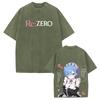 Cute Rem Re:ZERO Anime Printed T-shirt Harajuku Vintage Washed T Shirt Men Clothing Oversized Short Sleeve Cotton Tees Tops