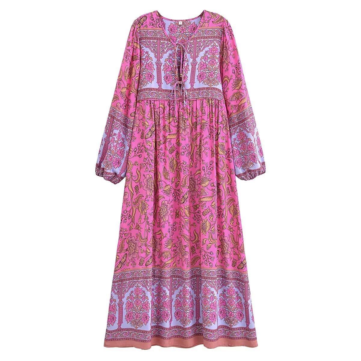 European and American style new women s fashionable rayon watermark positioning print tassel dress S
