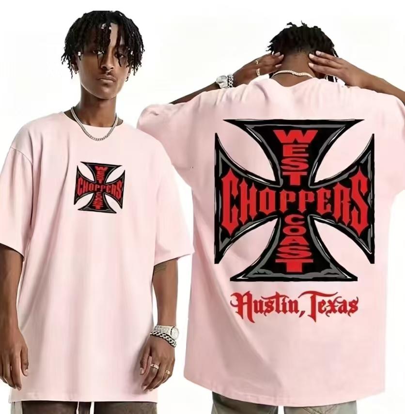 T-shirt Unisex West Coast Choppers con Stampa Croce Nuova Cotone Traspirante Comfort Oversize Hip Hop Motocicletta Manica Corta