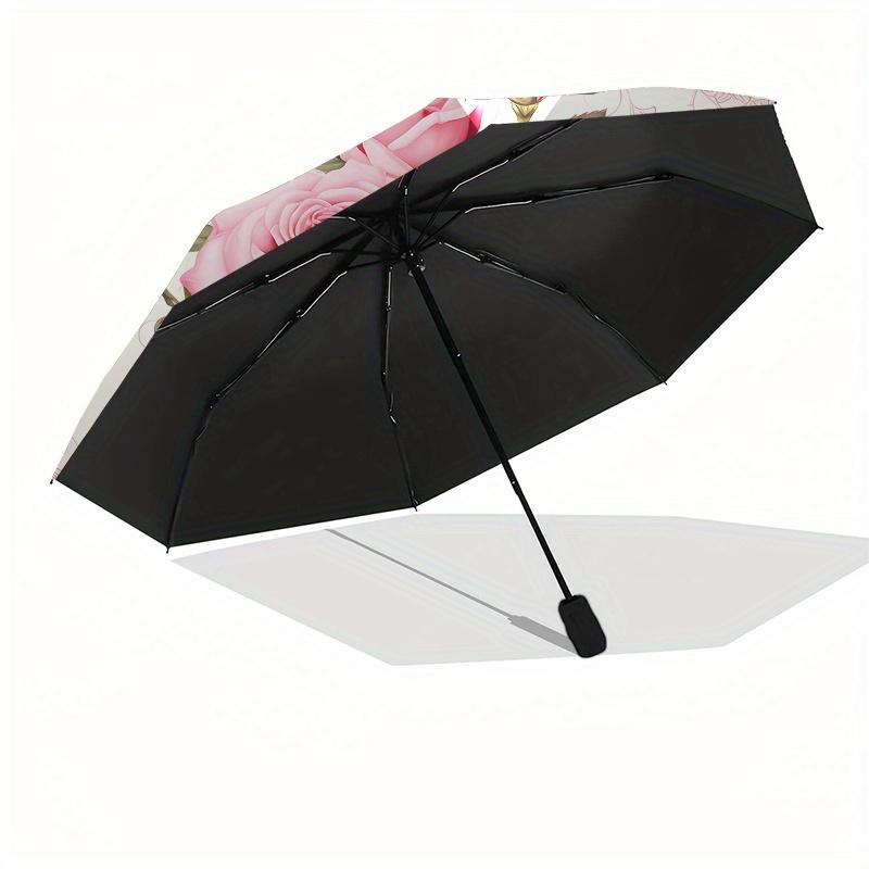 Rose Bouquet Automatic Folding Umbrella  Simple Eight Rib Design, Bright Color Pattern, Durable Iron Frame, Ideal for Travel and Outdoor, Be