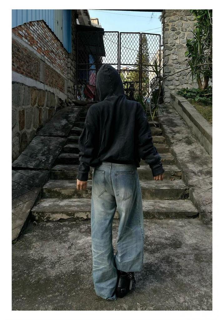 Unisex Retro Washed Black Hoodie: New Autumn Design, Loose Fit, Versatile Cardigan Outerwear.