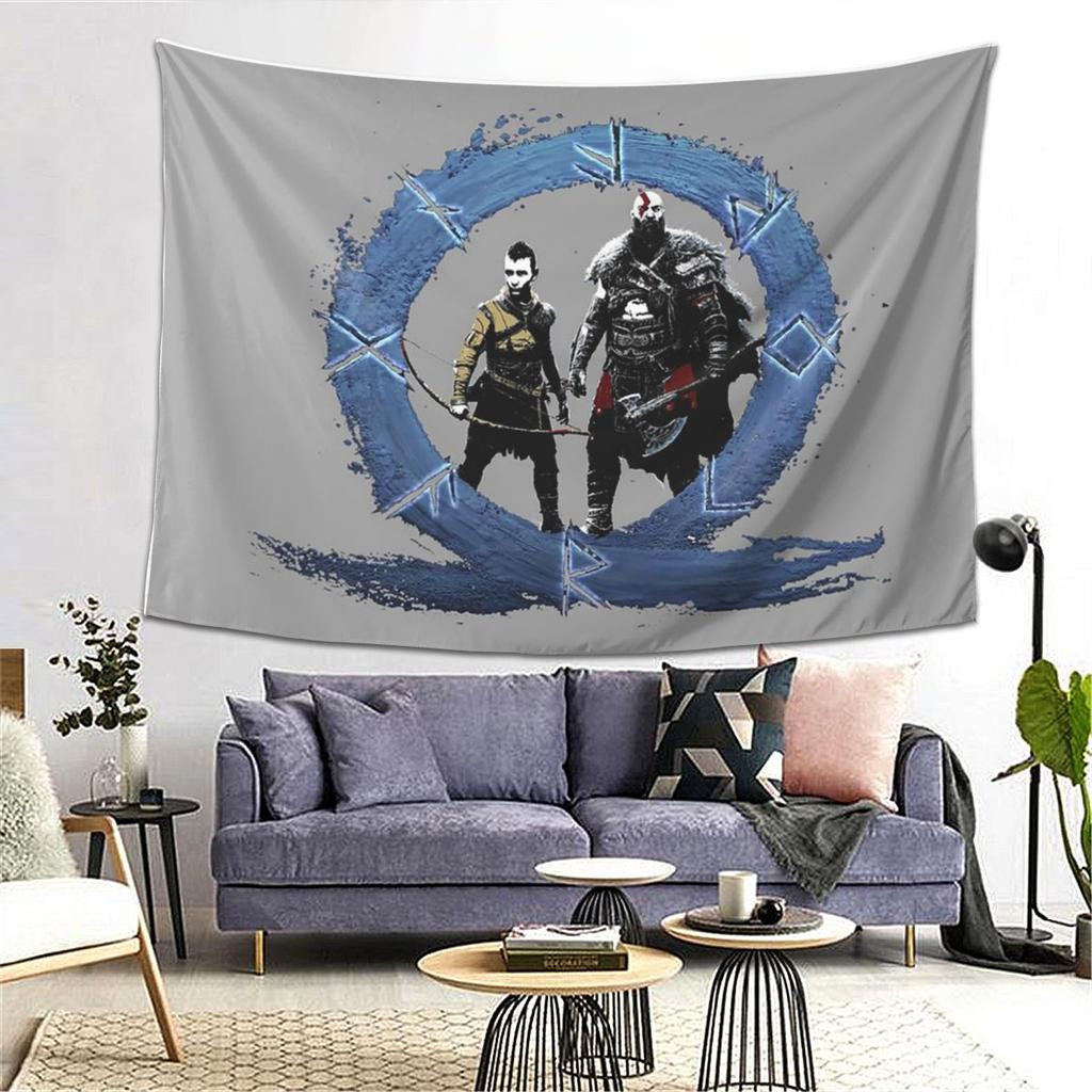 Men God Of War Kratos Game Tapestry Wall Hanging Aesthetic Home Decoration Tapestries for Living Room Bedroom