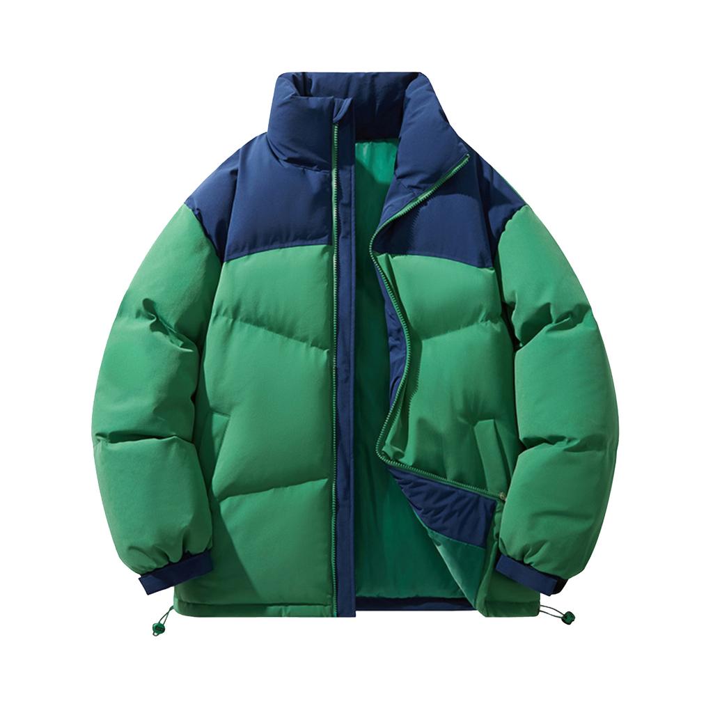 Men's Casual Solid Color Patchwork Color-blocking Cotton-padded Jacket, Men's Thickened Stand-up Collar Breadshirt Cotton-padded Jacket