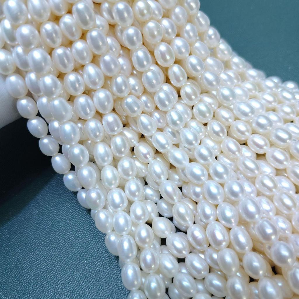 Strong Luster 3-7mm Freshwater Pearl Rice Bead Loose Necklace Choker DIY Sweater Chain