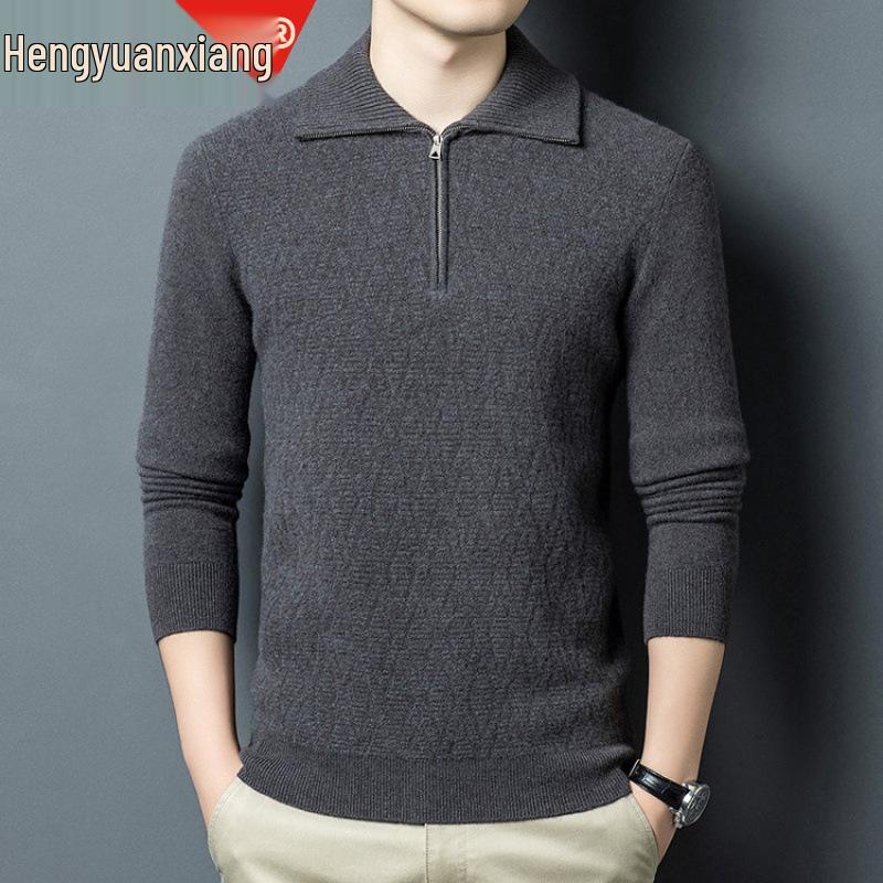 Hengyuanxiang Men's High-End Wool Lapel Zipper Sweater - 2025 Autumn/Winter Thick Knitwear