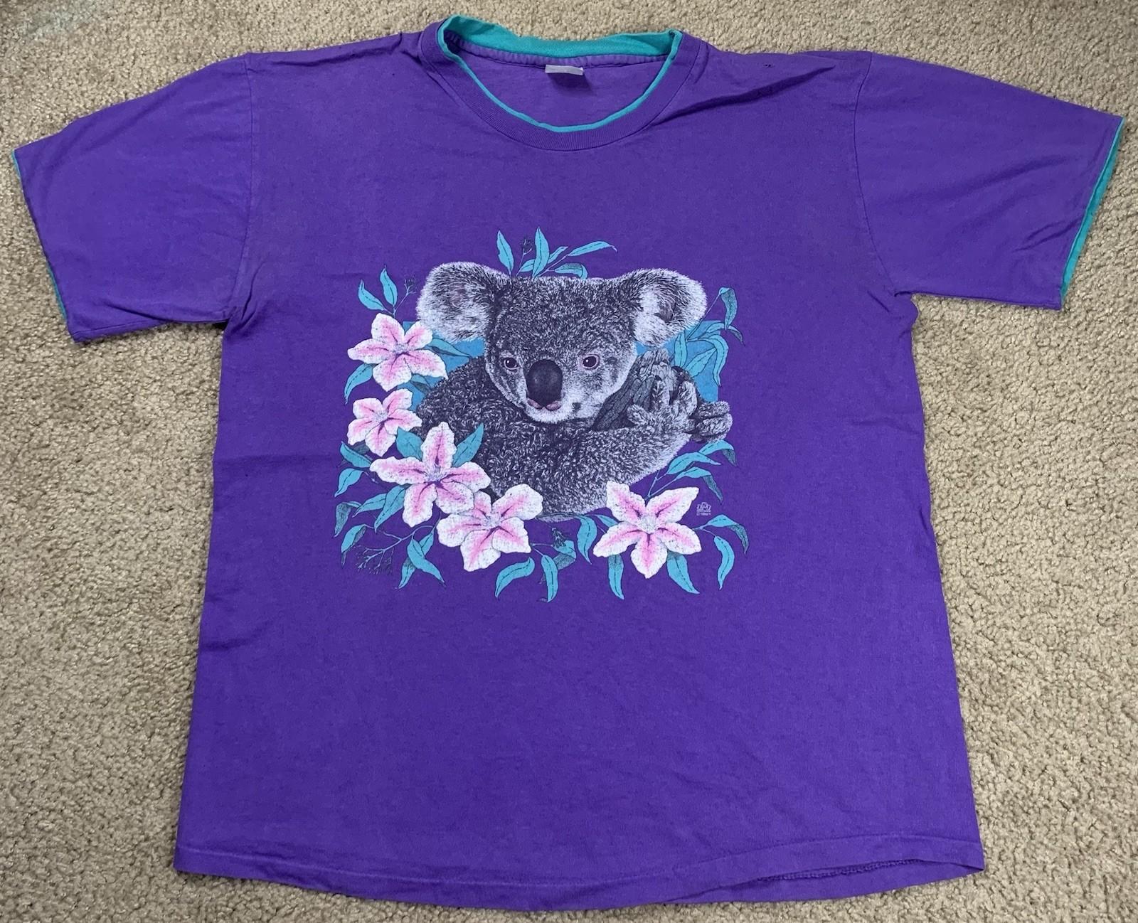 VTG Adult XL Purple Koala Bear Floral Graphic Shirt Retro 90s Nature Mock Layer XXXXL