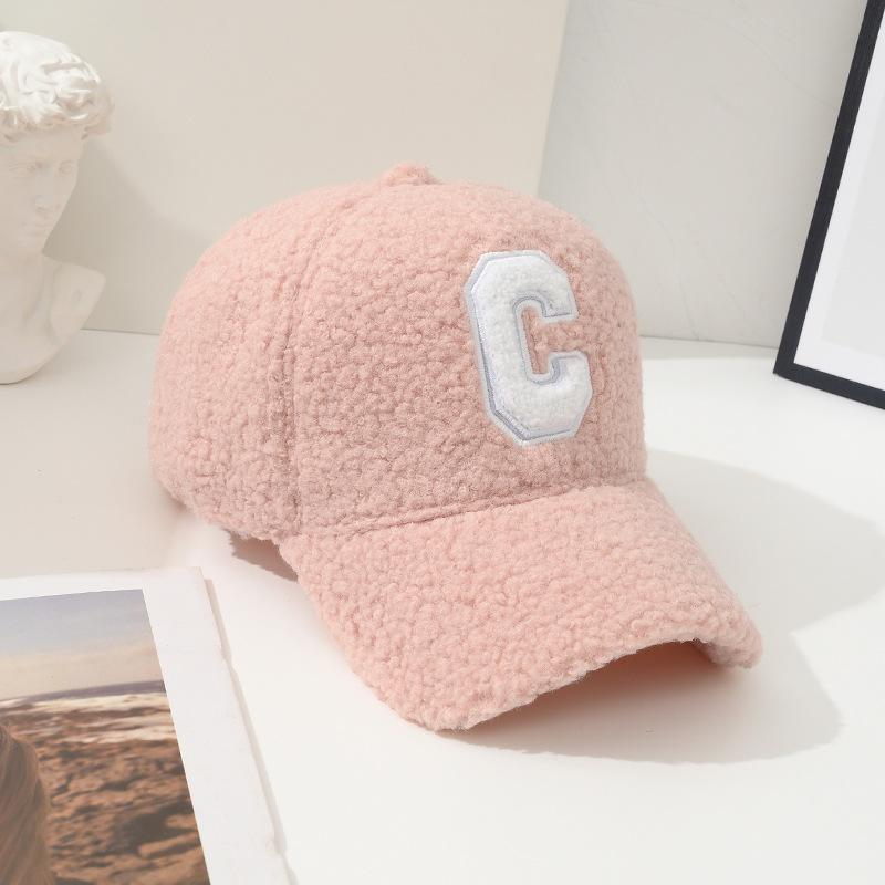 

Бейсболки для подростков 2000 года с вышитой буквой C, ветрозащитные, повседневные, кепки-утконосы для кемпинга, велоспорта, плюшевые кепки-утконосы One size розовый