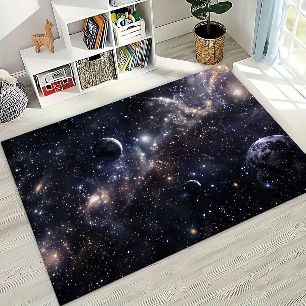 Dreamy Galaxy Universe Space Stars Black Hole Earth Rug for Bedroom Living Room Sofa Home Doormat Decor,Kid Non-slip Floor Mat