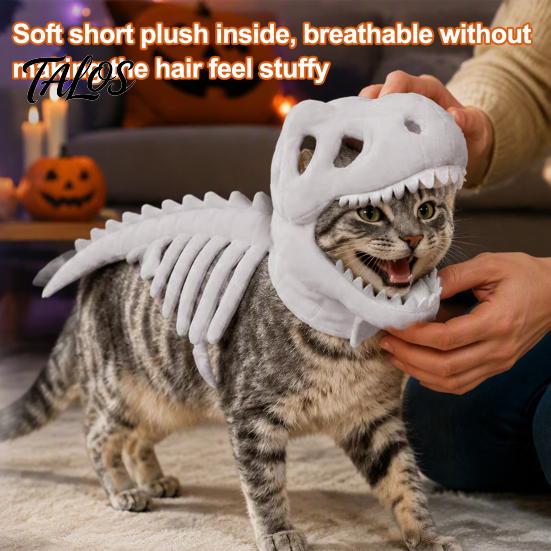 Costume Scheletro di Gatto Traspirante, Costume Dinosauro per Animali Domestici, Vestito T-Rex in Morbido Peluche per Halloween, Abbigliamento Divertente da Cosplay per Gatti e Cani Piccoli