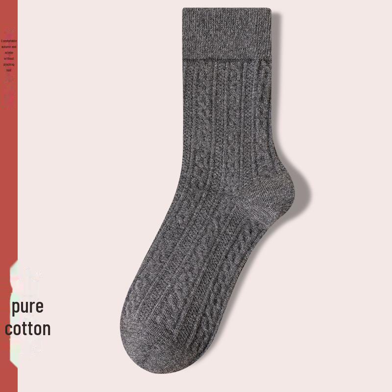 Women's Retro Twist Pure Cotton Mid-Tube Socks - Antibacterial, Deodorant, Autumn/Winter, White Long Socks.