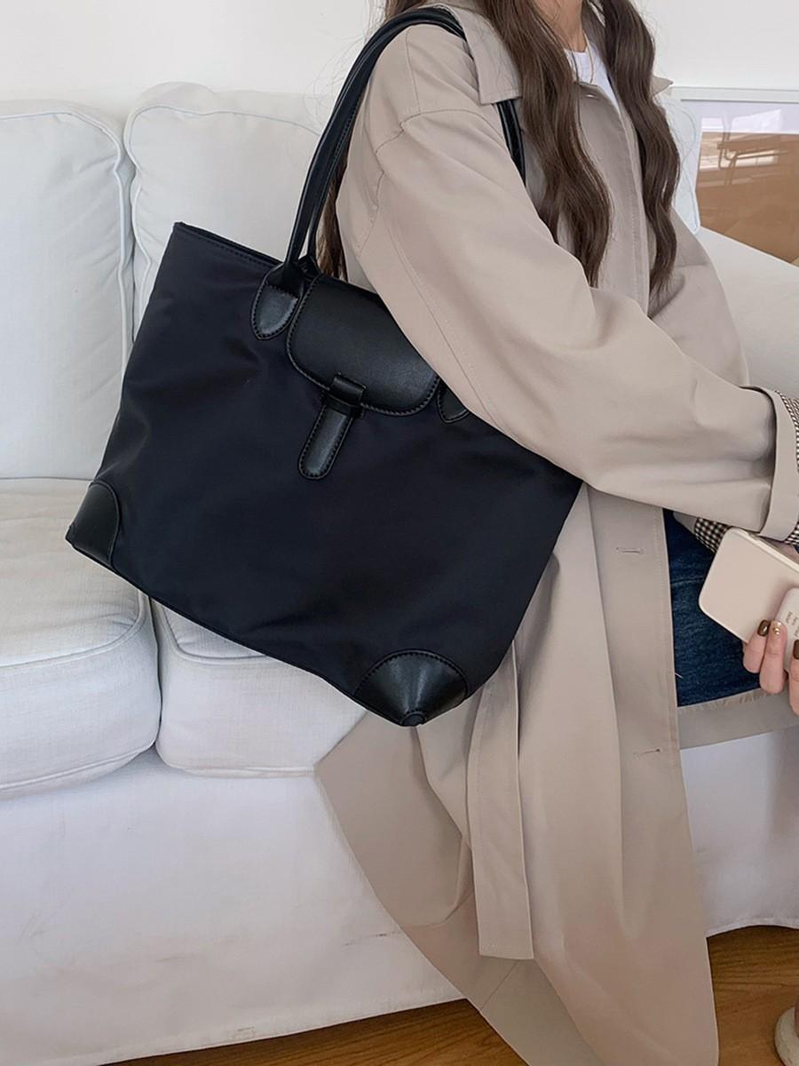 

Женская сумка-тоут 2025 Япония и Корея большая вместительная сумка контрастного цвета нейлоновая парусина сумка-мессенджер для поездок на работу в японском и корейском стиле чёрный