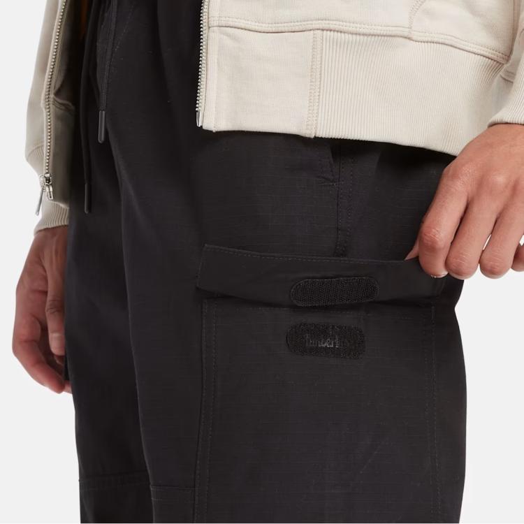 Timberland Solid Color Lace-Up Logo Patch Tapered Casual Pants Men bottoms Black TB0A6JFH001