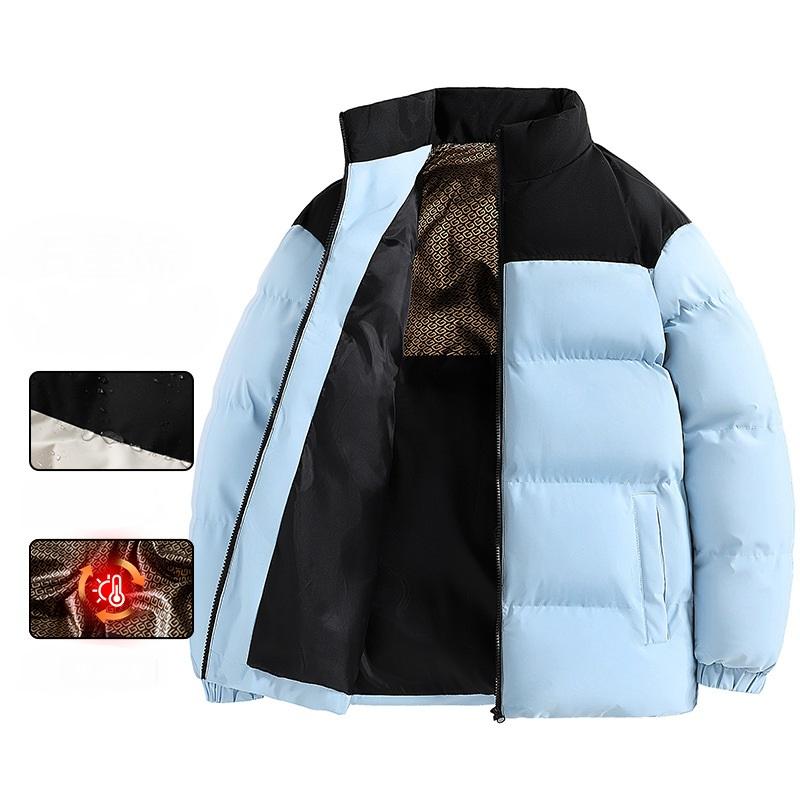 Chaqueta de algodón de grafeno con cuello alto grueso, chaqueta de algodón a prueba de viento y cálida para parejas, chaqueta de pan, chaqueta con bloques de color