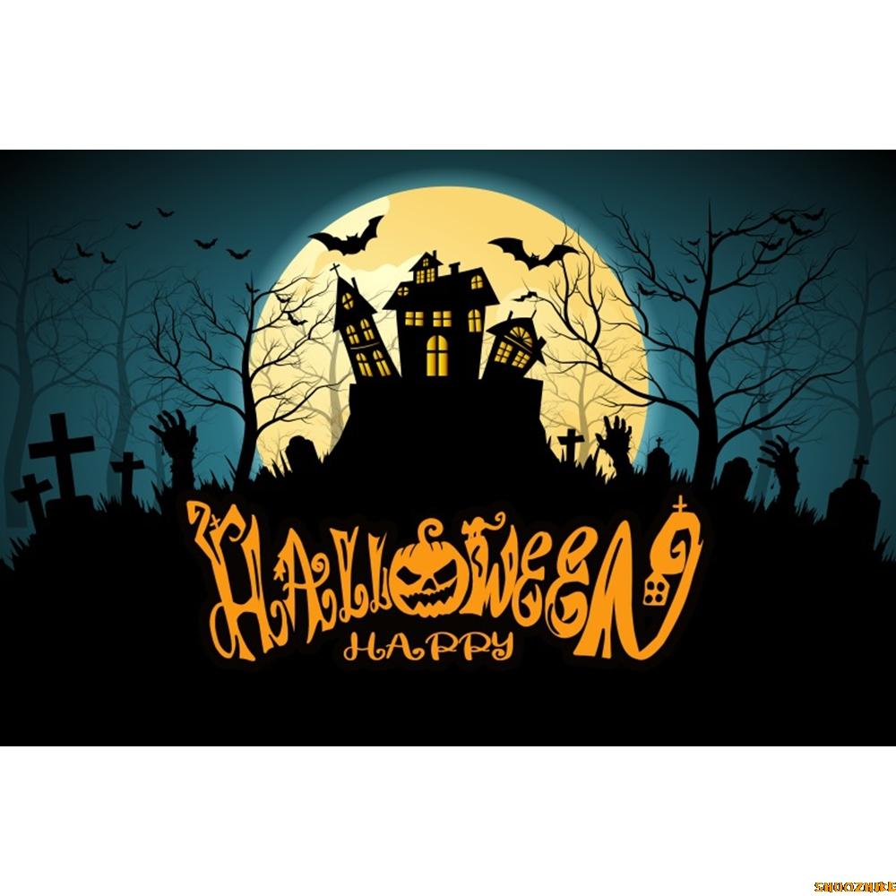 1pc Happy Halloween Party Backdrop Night Moon Gothic Castle Pumpkin Bats Reusable Banner for Halloween Themed Party Decoration