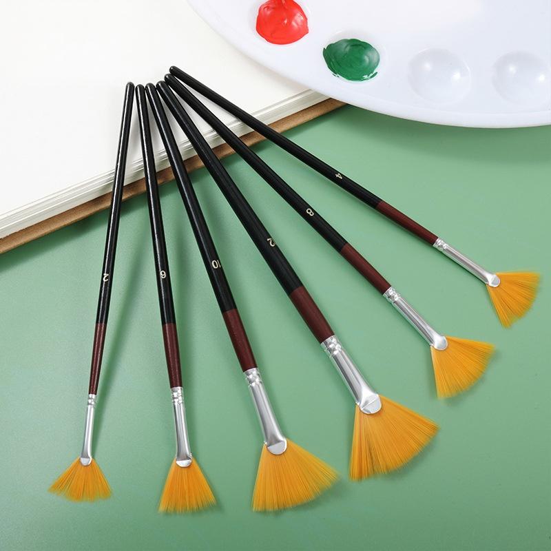 6PCS Fan Paint Brushes Professional Nylon Hair for Acrylic Oil Painting Detailing Educational Art Supplies Set onesize