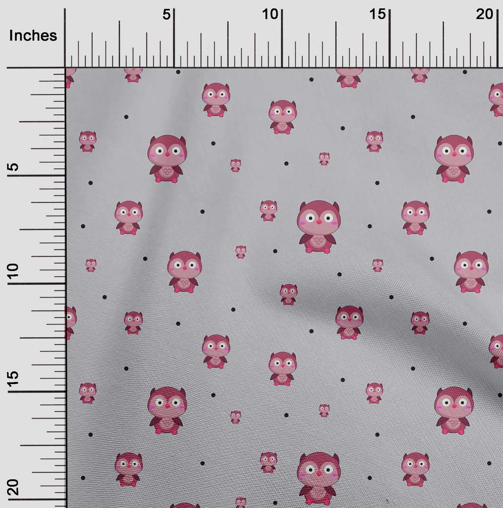 oneOone Cotton Flex Fabric Dot & Cartoon Owl Bird Print Fabric by The Yard 40 Inch