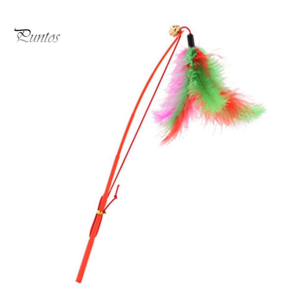 Puntos Pet Cat Puppy Teaser Bell Feather Retractable Stick Rod Funny Interactive Toy