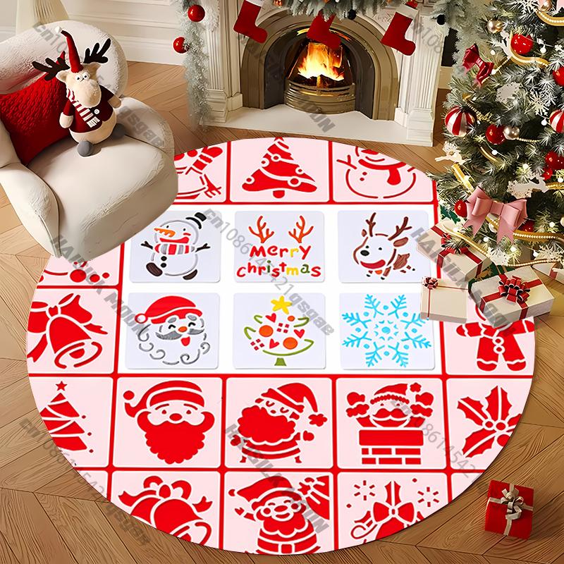 1PC New Christmas Round Non-Slip Carpet Kid's Play Mat Bedroom Living Room Sofa Christmas Decor Rug Warm Gift for Kids & Friends