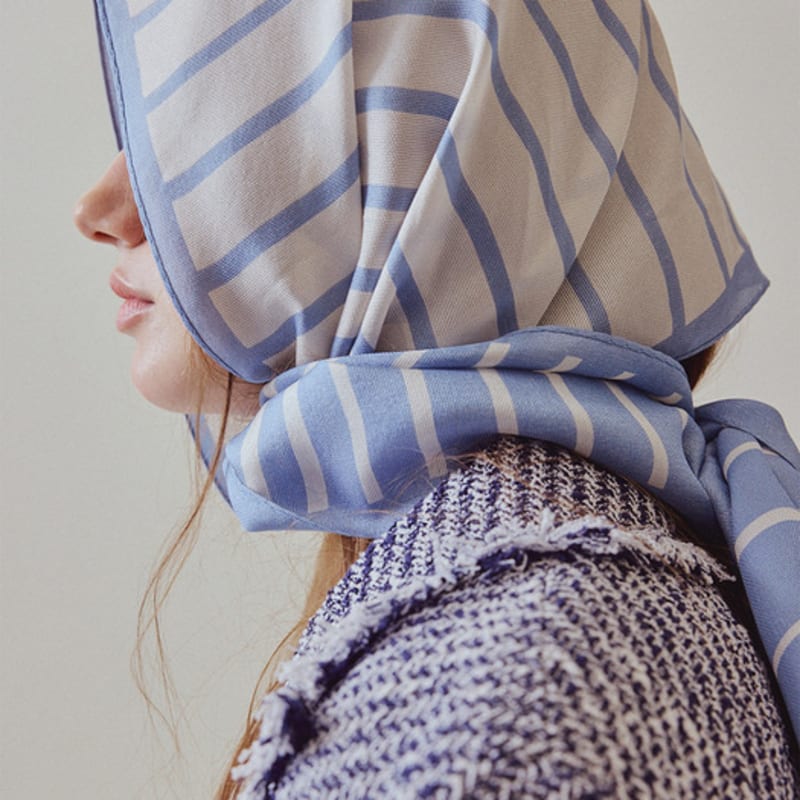 RARE01 Silk Stripe Scarf - Baby Blue / Red / Black