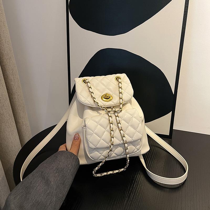 Rhombus Chain Backpack Women's Niche Design Fashion Bucket Bag New Versatile Small Backpack