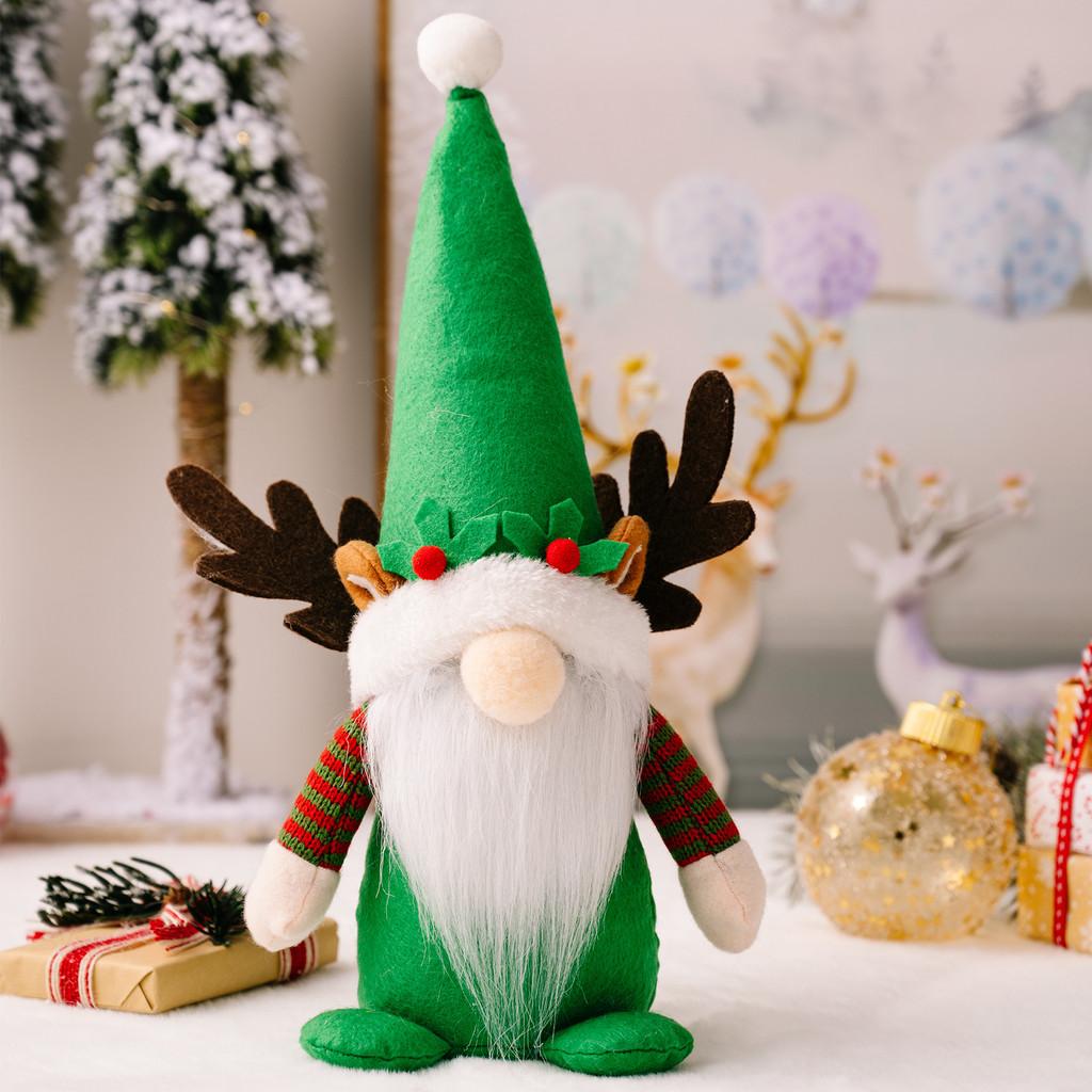 And Adorable Festive Plush Rudolf Gnome With Antlers And Colorful Pointed Hats For Christmas